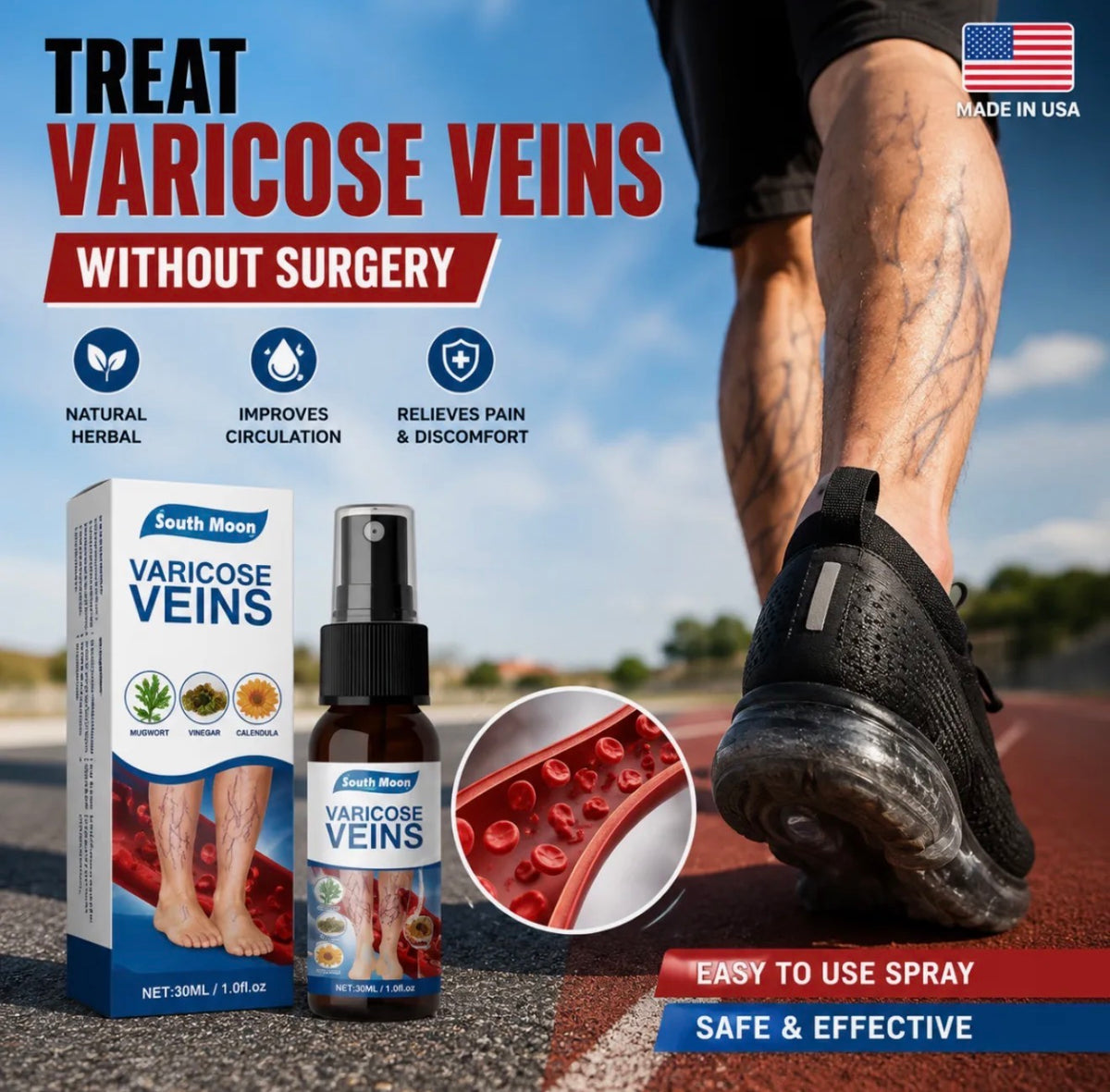 Natural Herbal Varicose Veins Spray South Moon Vein Care Spray 30ml Soothing